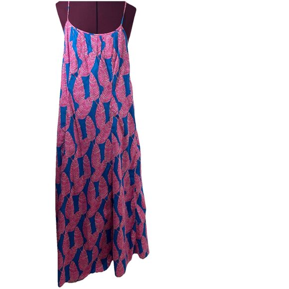 Vineyard Vines Palm Print Maxi Dress Sz 8 Blue Pink Strappy Tropical Boho Summer - Picture 3 of 14